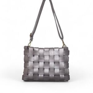 Anthropologie Lindy Woven Clutch Metallic Lilac Rose Gold Weave Purse Crossbody